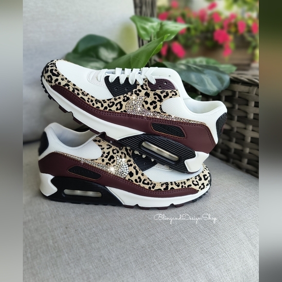 Bling Nike Air Max 90 Leopard Women Sneakers Customized With Swarovski Crystals - Picture 4 of 8